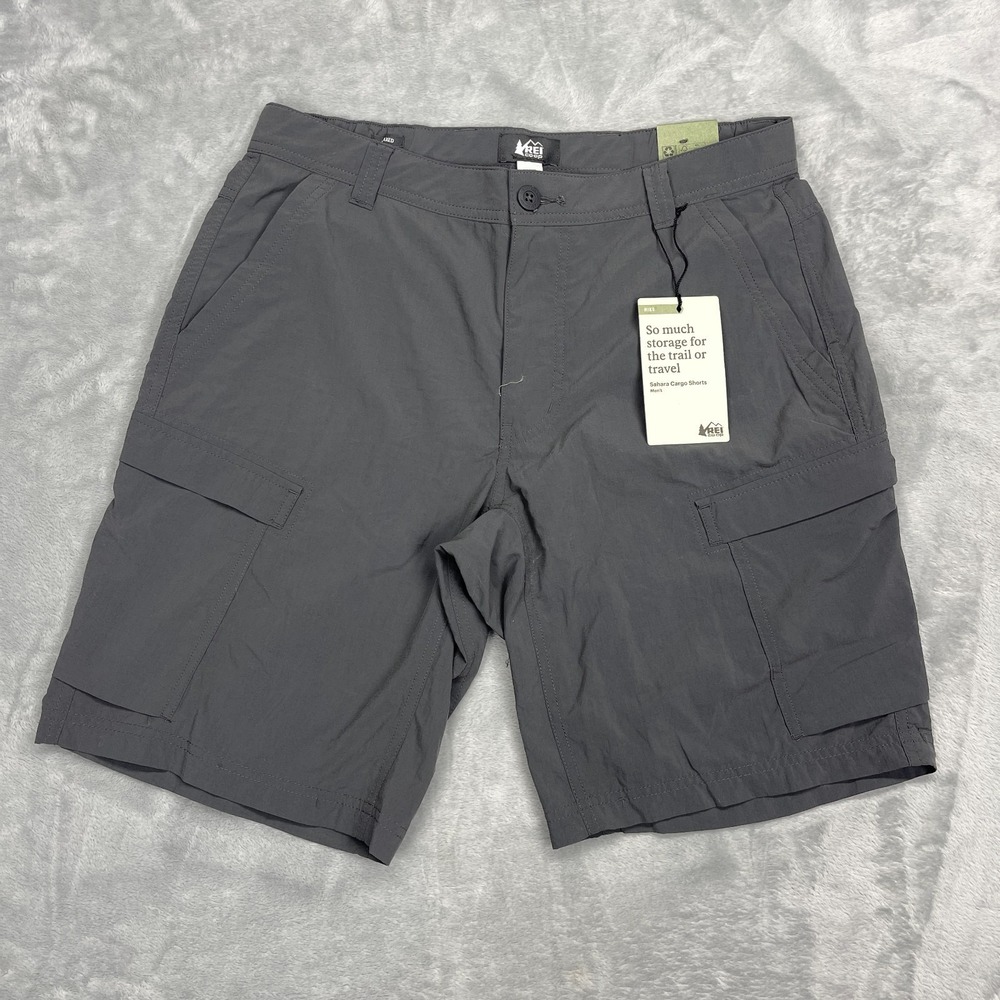 REI Co-op Shorts Mens 32 Asphalt Gray Sahara Cargo Pockets Relaxed Fit UPF 50